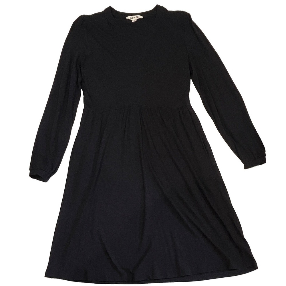 Boden Black V-Neck Empire Waist Jersey Dress Long Sleeve Cotton Modal US 8R - Picture 3 of 9